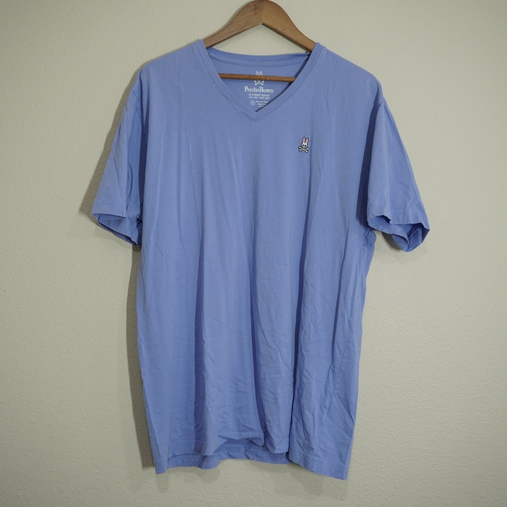 Psycho Bunny Men's Size XXL V-Neck T-Shirt Purple Pima Cotton Logo Tee Casual